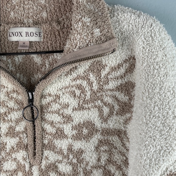 Knox Rose Cream & Taupe Sherpa Half-Zip Pullover Size M - Picture 3 of 10